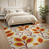Vibrant Orange Leaf Swirl Area Rug