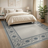 Beige and Neutral Ornate Grey Floral Border Area Rug