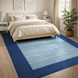 Navy Border Light Blue Textured Area Rug