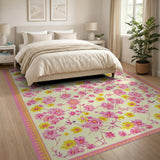 Pink Yellow Blossom Floral Vintage Rug