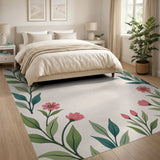 Vintage Pink Floral Leaf Border Rug