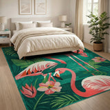 Pink Flamingo Teal Palm Leaf Area Rug