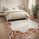 Ornate Terracotta Floral Border Rug