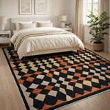 Black Orange Geometric Diamond Area Rug