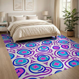 Whimsical Pink Blue Flower Doodle Area Rug