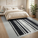 Black and White Geometric Modern Bold Black White Vertical Stripe Woven Rug