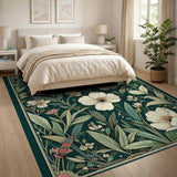 Emerald Green White Blossom Botanical Rug