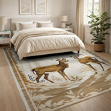 Beige Woodland Deer Forest Area Rug