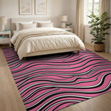 Vibrant Pink Black Wavy Line Area Rug
