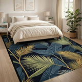Navy Palm Frond Area Rug