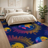 Neon Globe Cityscape Area Rug