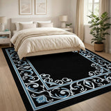 Ornate Blue Floral Border Area Rug