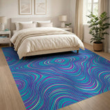Blue Teal Geometric Swirl Area Rug
