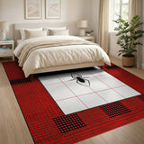 Bold Black Spider Red Geometric Area Rug