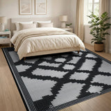 Black and White Bold Black White Geometric Lattice Area Rug