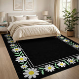 Daisy Floral Border Black Area Rug