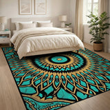 Teal Mandala Geometric Blue and Teal Area Rug