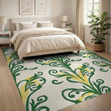 Green Swirling Floral Vintage Area Rug