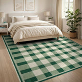 Classic Green Gingham Check Farmhouse Rug