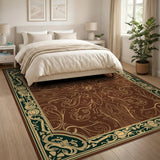 Ornate Floral Medallion Brown Rug