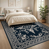 Ornate Black White Floral Medallion Area Rug