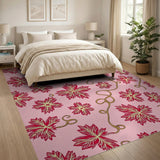 Pink Leaf Vine Floral Pattern Area Rug