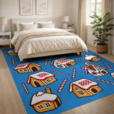 Whimsical Gingerbread Houses Candy Canes Area Rug