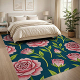 Vintage Pink Roses on Navy Area Rug