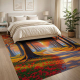 Autumn Tree-Lined Path Orange Area Rug