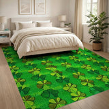 Green Floral Vintage Lucky Four-Leaf Clover Green Area Rug
