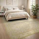 Elegant Beige Persian Area Rug with Gold Motifs