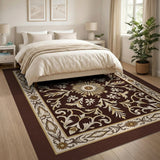 Ornate Gold Floral on Brown Vintage Area Rug