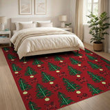 Tribal Christmas Trees Red Area Rug