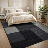 Modern Black White Geometric Block Geometric Modern Area Rug