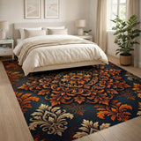 Ornate Burnt Orange Baroque Mandala Rug