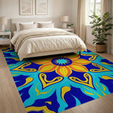 Vibrant Navy Mandala Sunflower Area Rug
