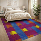 Vibrant Geometric Modern Vibrant Multi-Color Geometric Grid Area Rug