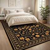 Black Gold Intricate Floral Persian Rug