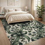 Vintage Green Ribbon Bows Wildflower Rug