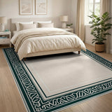 Beige Area Rug with Ornate Green Vine Border