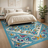 Ornate Teal Medallion Persian Area Rug