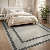 Black Framed Beige Woven Area Rug