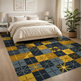 Bold Yellow Star Grid Geometric Area Rug