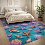 Vibrant Seashell and Starfish Coastal Rug