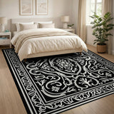 Ornate Black White Persian Medallion No. 9 Rug