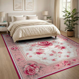 Elegant Pink Rose Floral Area Rug