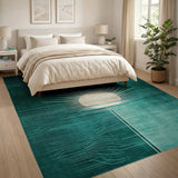 Teal Sunburst Over Waves Geometric Rug