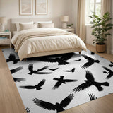 Black Raven Silhouette Pattern Area Rug