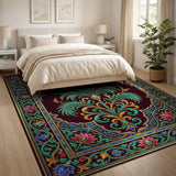 Majestic Teal Palm Lotus Persian Area Rug