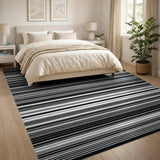 Black and White Geometric Modern Bold Black White Horizontal Stripe Area Rug